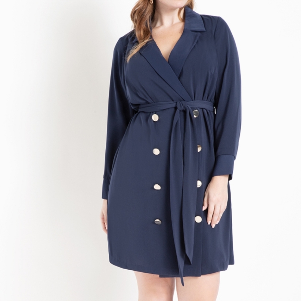 Navy Double Breasted Belted Blazer Dress